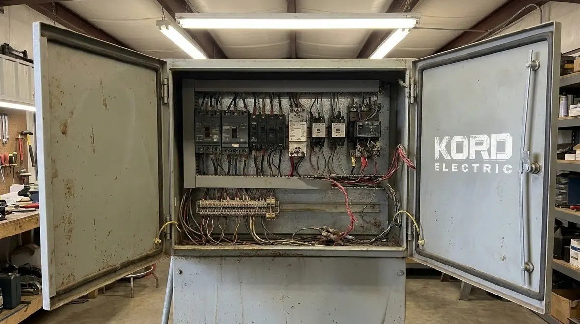 Technicians reviewing irrigation multi-source power diagrams and NEC 675.16 design