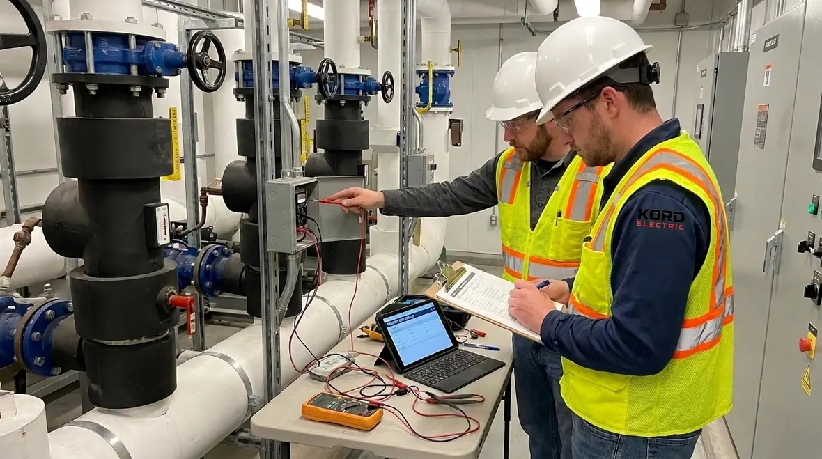Irrigation control panel powered from multiple electrical sources for NEC 675.16 compliance