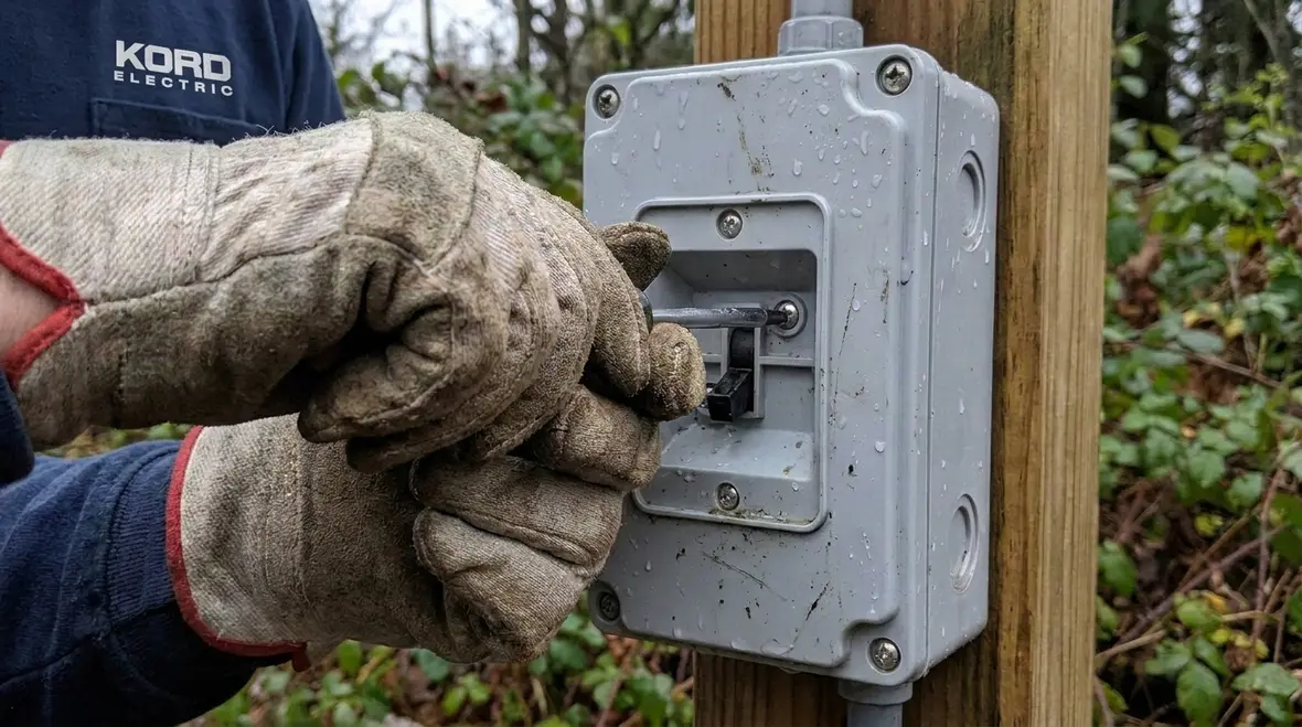 Close-up of labeled irrigation disconnect switch with lockout provisions