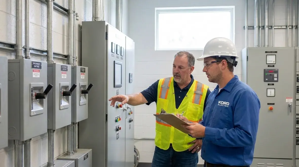 Kord Electric technicians reviewing 2026 NEC updates for pool equipment electrical upgrades