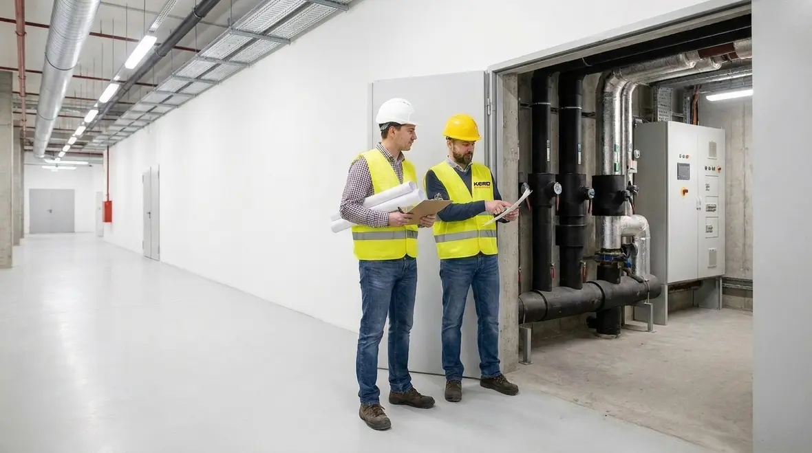 Technician inspecting bonding and grounding paths in a commercial pool equipment vault