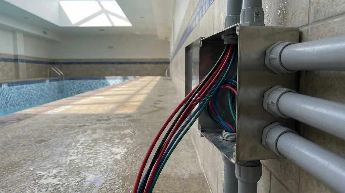 Raceways and conductors installed for a commercial pool system