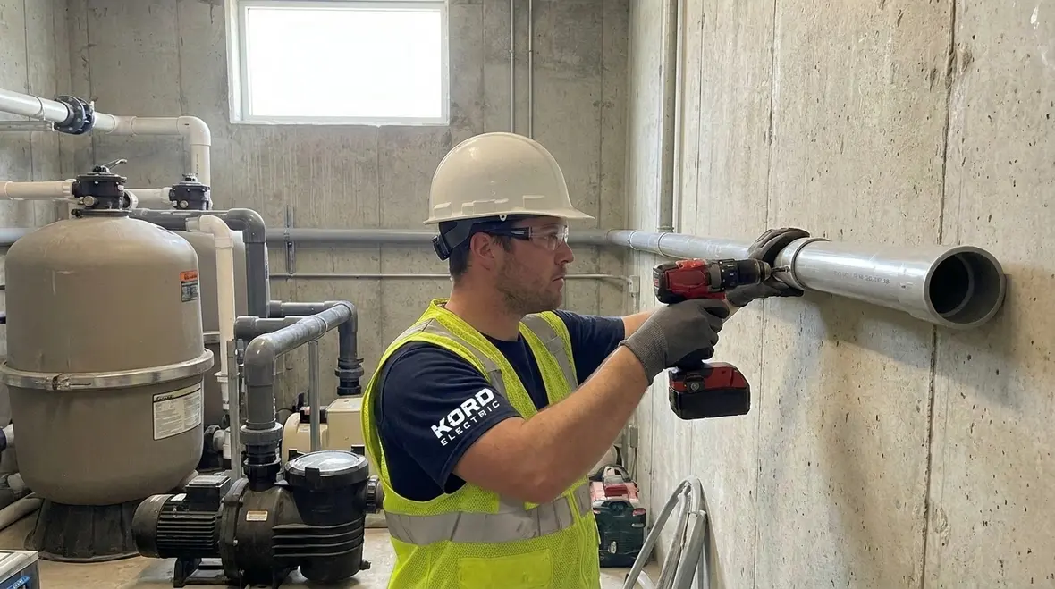 Conduit and conductors routed for commercial pool lighting circuit