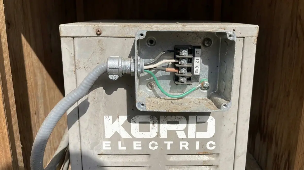 Pool gas water heater electrical controls laid out for NEC 680.28 compliance