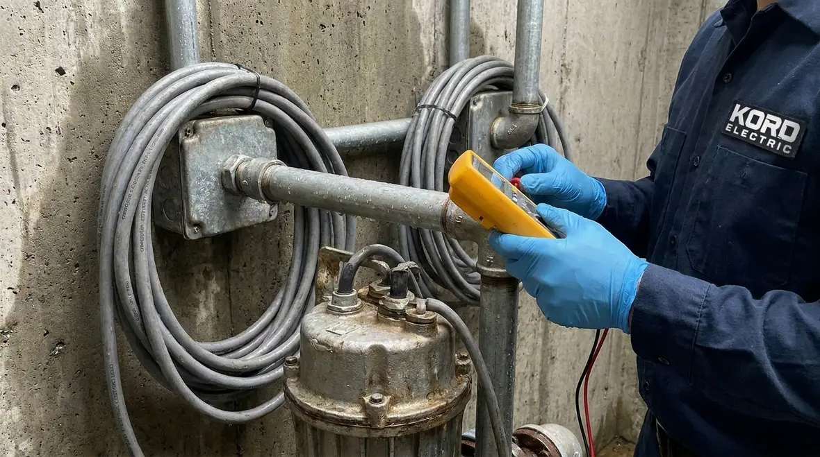 Submersible fountain pump wiring and protection layout