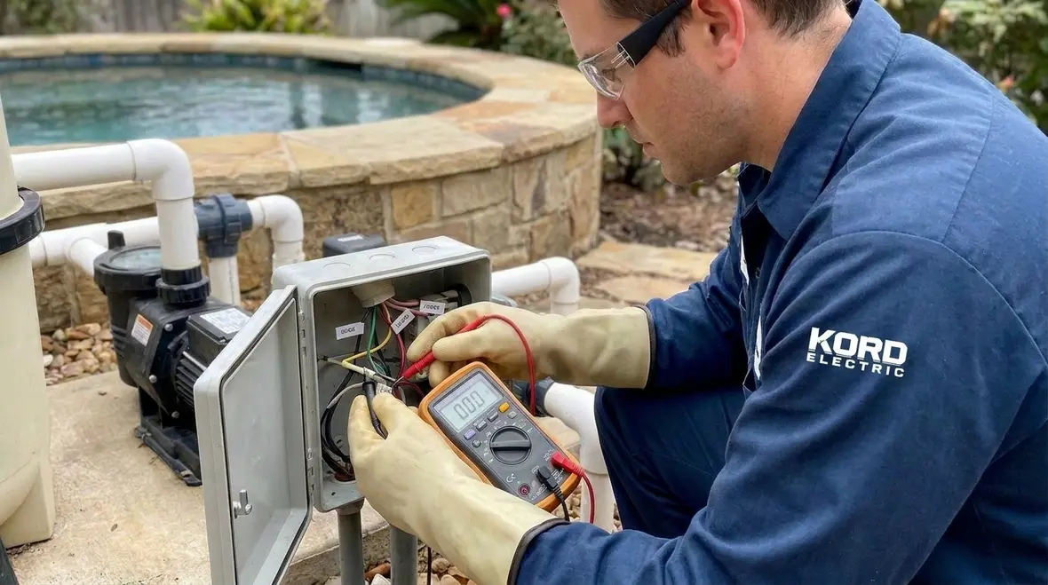 Commercial pool equipment area wired with GFCI protection for wet locations