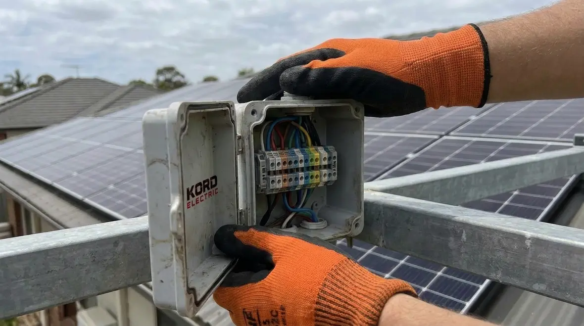Close-up of a PV box installation designed for NEC 690.34 code-compliant access
