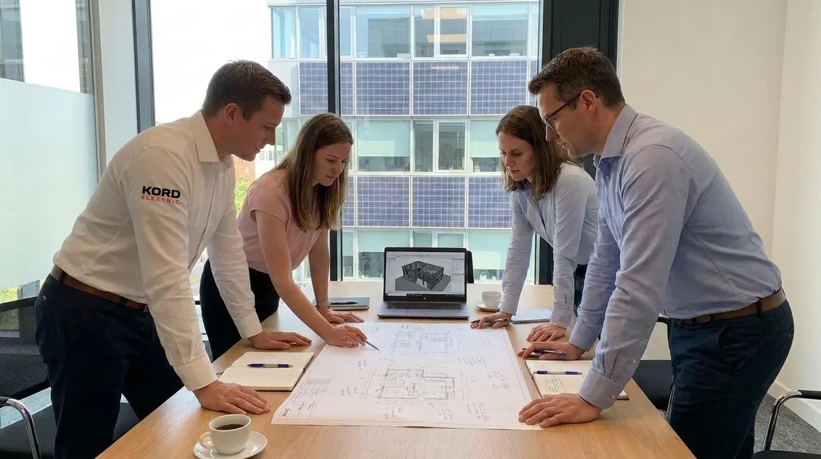 Engineers reviewing PV supply station design for NEC compliance