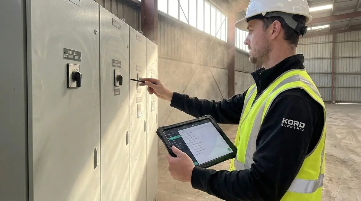 Fuel cell system disconnect equipment installed in commercial electrical room