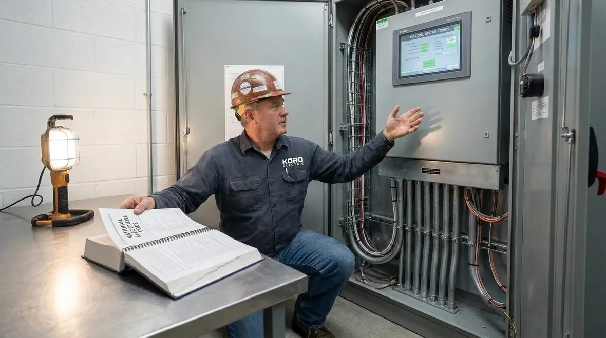 Commercial fuel cell electrical room following NFPA 70 wiring rules