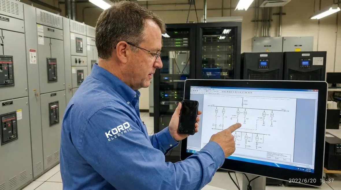 Inspector reviewing labeling, wiring methods, and grounding on a fuel cell electrical installation