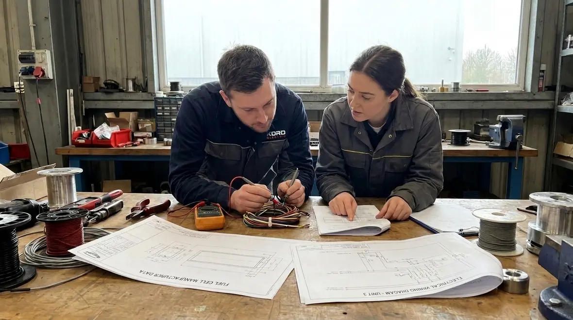 Engineer calculating NFPA 70 Section 692.8 fuel cell circuit sizing for conductor and OCPD selection