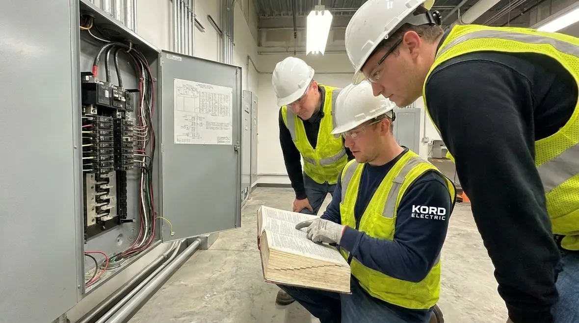 Technician reviewing NFPA 70 Section 694.56 turbine disabling instructions for a commercial turbine system