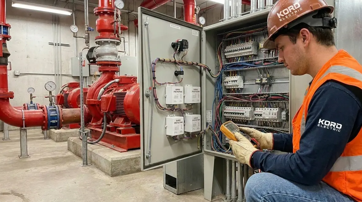 Fire pump controller with NEC-compliant surge protection installed