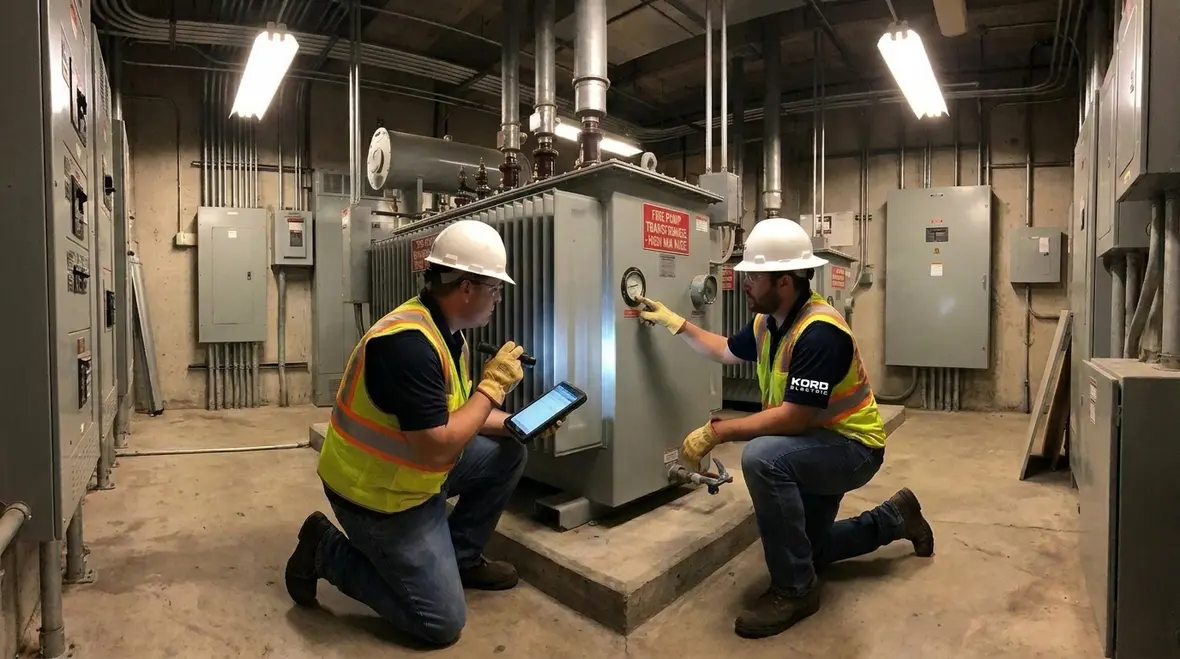 Commercial fire pump transformer equipment installed to meet NEC Section 695.6 requirements